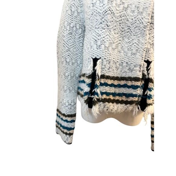 Leo & Sage Women's Striped Sweater Jacket Off White Size Large Wool Art to Wear - Picture 6 of 7